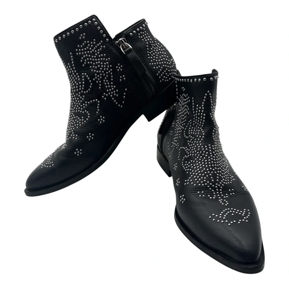 Mercer Edit Black Studded Leather Ankle Boots Size 5.5
